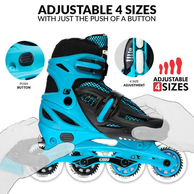 Crazy Skates Blade Teal Size Adjustable Inline Skates
