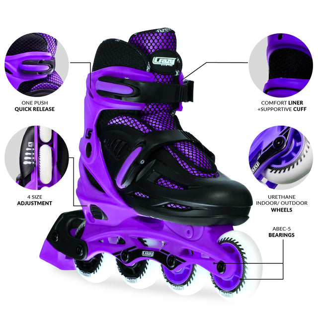 Crazy Skates Blade Purple Size Adjustable Inline Skates