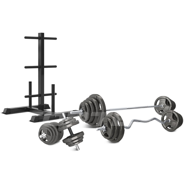 CORTEX 90kg Tri-Grip Standard Barbell Weight Set with Weight Tree 25mm