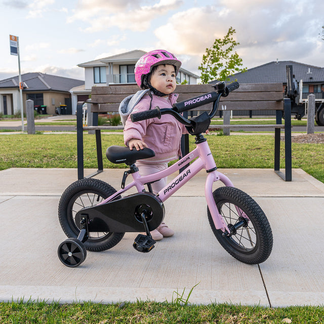 Progear DuraLite Kids Bike 12" - Baby Pink - toddler with bike