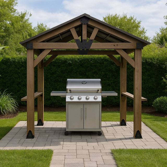 Yardtopia Oslo 2.4m x 1.8m BBQ/Grill Timber & Steel Gable Roof Gazebo
