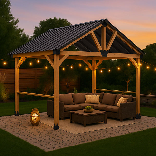 Yardtopia Oslo XL 3.6m x 2.4m BBQ/Grill Timber & Steel Gable Roof Gazebo