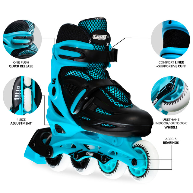Crazy Skates Blade Teal Size Adjustable Inline Skates