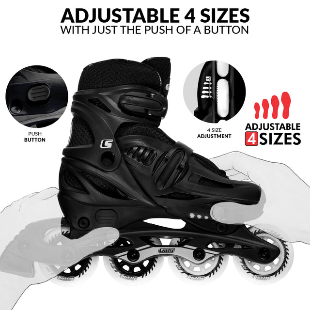 Crazy Skates Blade Black  Size Adjustable Inline Skates