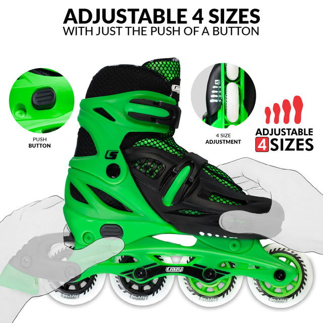 Crazy Skates Blade Green Size Adjustable Inline Skates