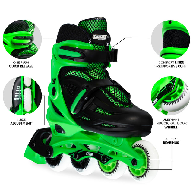 Crazy Skates Blade Green Size Adjustable Inline Skates