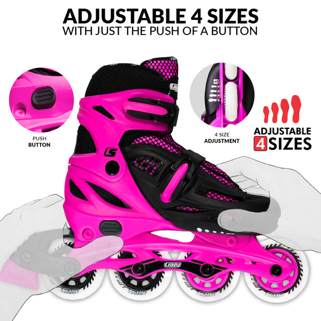 Crazy Skates Blade Pink Size Adjustable Inline Skates