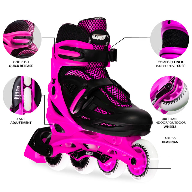 Crazy Skates Blade Pink Size Adjustable Inline Skates