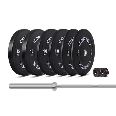 CORTEX 75kg Black Series V3 Bumper Plate Set with ATHENA100 Barbell
