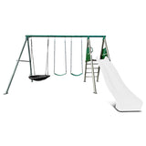 Lifespan Kids Europa Commercial Grade Steel Swing Set with Climb & 2.2m Slide (White)