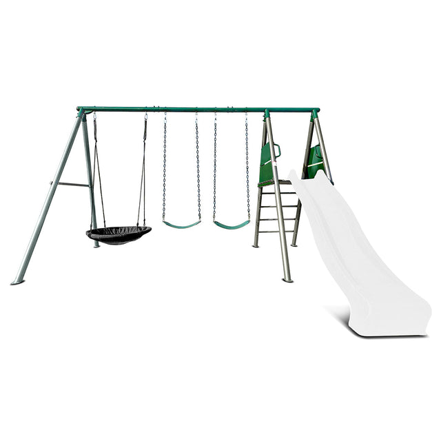 Lifespan Kids Europa Commercial Grade Steel Swing Set with Climb & 2.2m Slide (White)