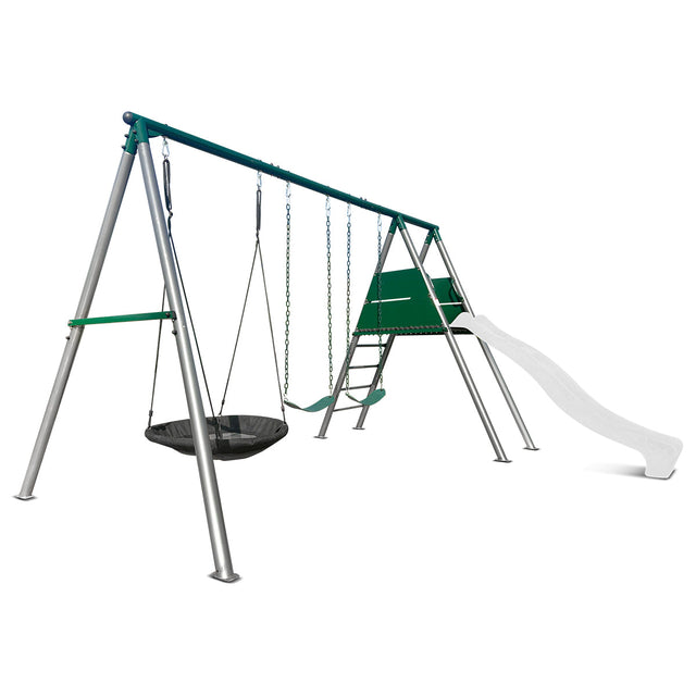 Lifespan Kids Europa Commercial Grade Steel Swing Set with Climb & 2.2m Slide (White)