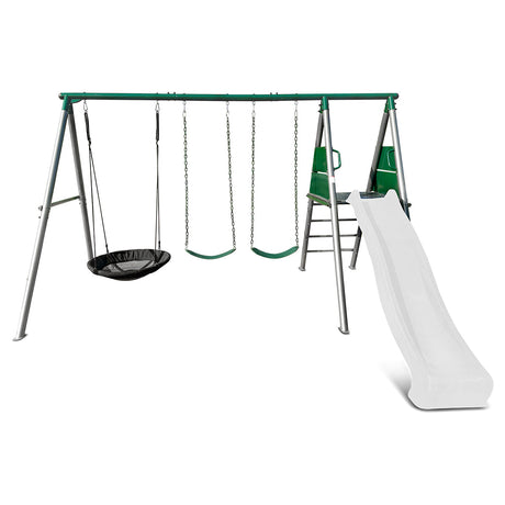 Lifespan Kids Europa Commercial Grade Steel Swing Set with Climb & 2.2m Slide (White)