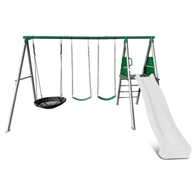 Lifespan Kids Europa Commercial Grade Steel Swing Set with Climb & 2.2m Slide (White)