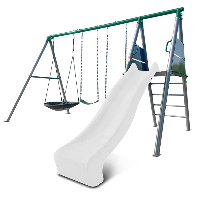 Lifespan Kids Europa Commercial Grade Steel Swing Set with Climb & 2.2m Slide (White)