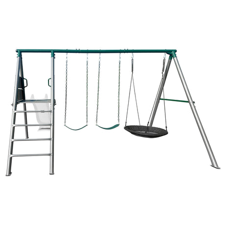 Lifespan Kids Europa Commercial Grade Steel Swing Set with Climb & 2.2m Slide (White)