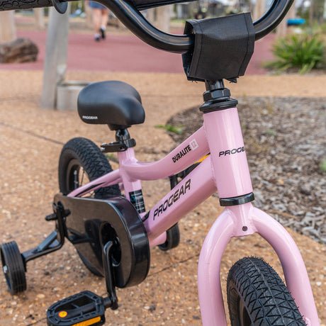 Progear DuraLite Kids Bike 12" - Baby Pink - frame and chain guard detail